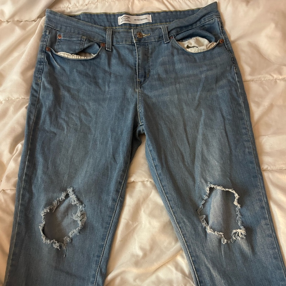Signature by Levi Strauss Light Blue Distressed Boyfriend Jeans